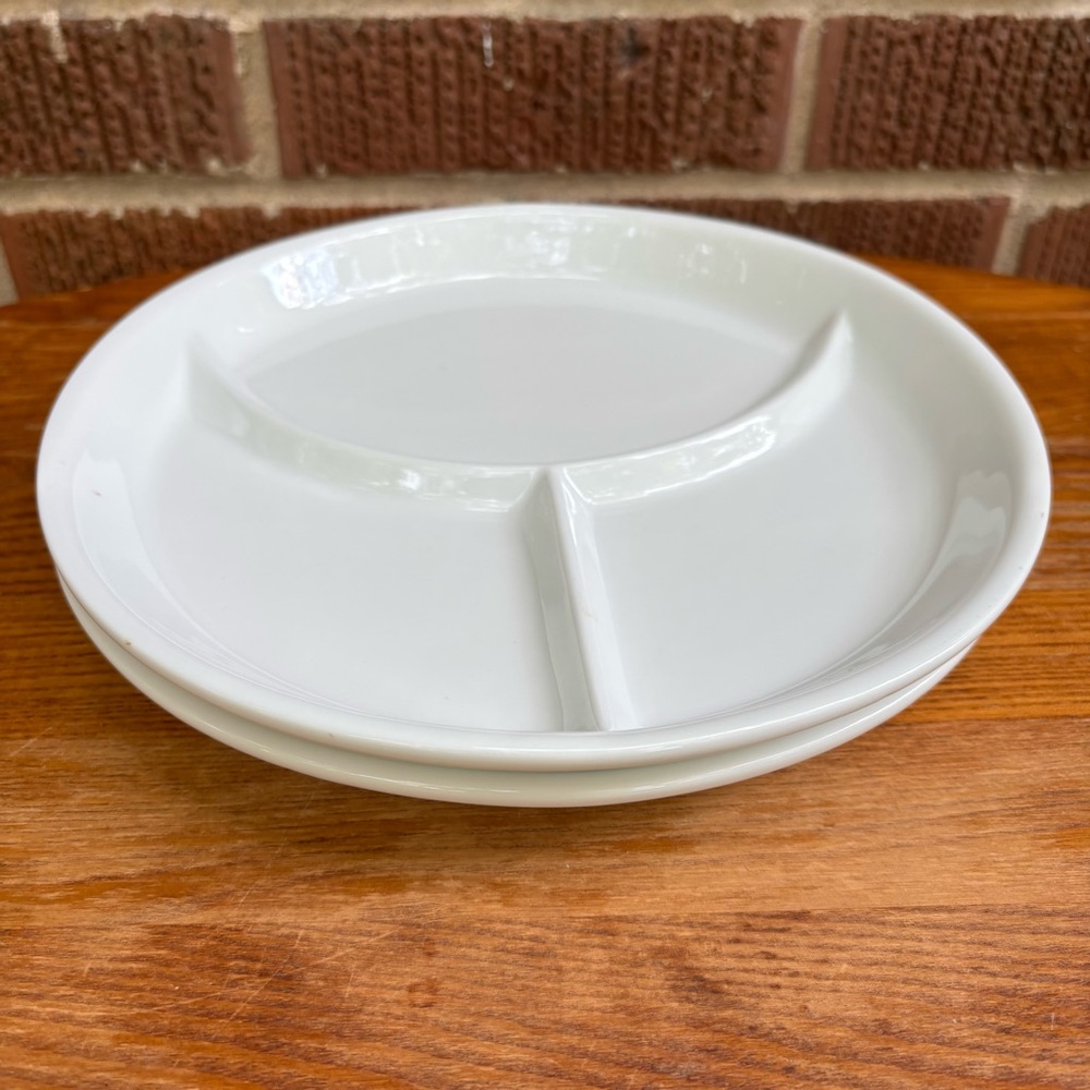Vintage White China Divided Plates Restaurant Ware Set of 2